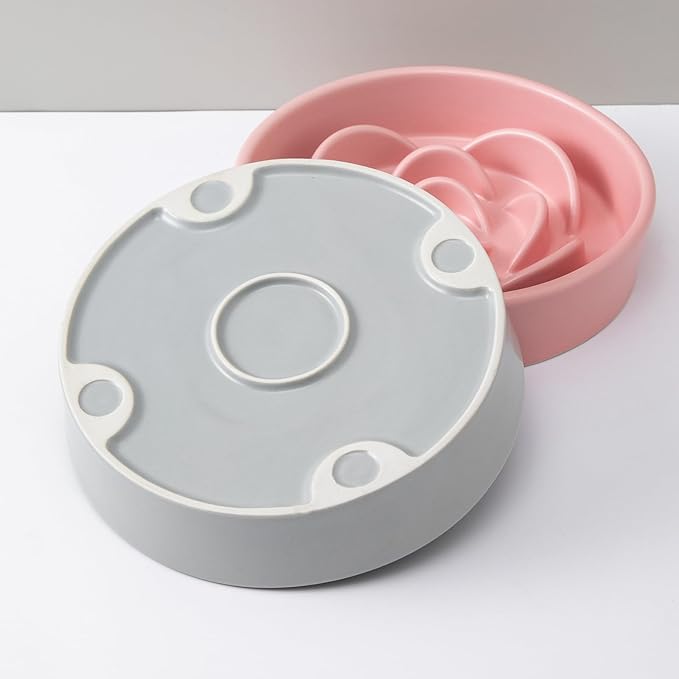 8.25'' Ceramic Slow Feeder Dog Bowls - Petal Shape Modern Dog Food Dish for Medium and Large Breeds, Puzzle Maze Bowl to Slow Down Eating, Anti-Gulping, Dishwasher & Microwave Safe, Grey