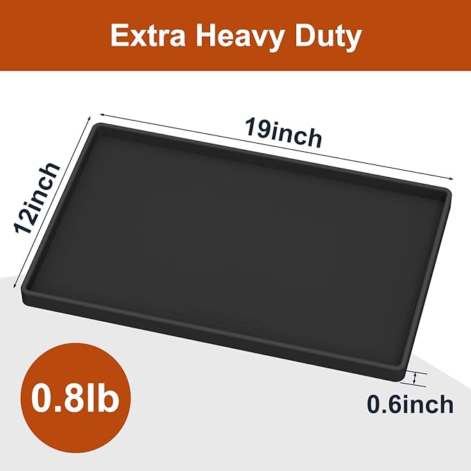 19” x 12” Extra Thick Waterproof Silicone Mat with Raised Edge, BPA Free Non-Slip Dog & Cat Food Mat, Feeding Mat for Food and Water Bowls, Spill Proof Mat to Protect Floors, Black