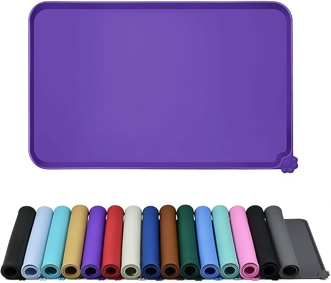 Waterproof Pet Feeding Mat with High Raised Edges, Heavier and Thicker Placemats for Cat Dog Water Bowl with BPA Free, Dogs Cats Food Mats for Messy Drinkers to Prevent Spill and Protect Floors