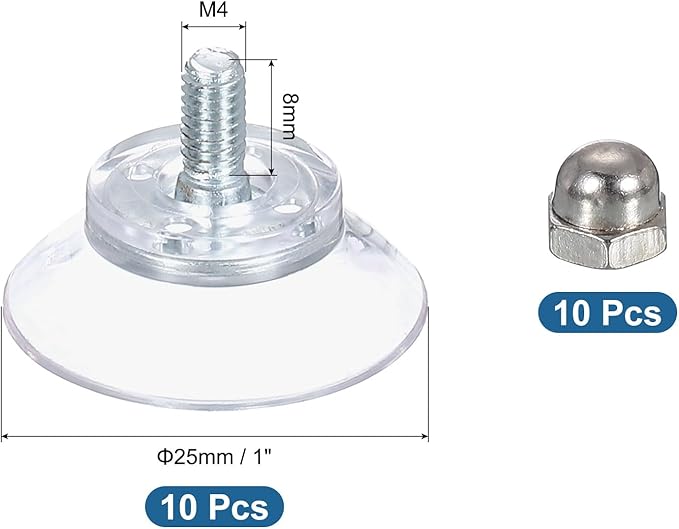 uxcell 10 Packs Suction Cups for Glass 25mm/1" Dia Clear PVC Window Glass Suction Sucker Pads with M4 x 8mm Screw for Window Bathroom Door Glass Wall Car Sun Shade