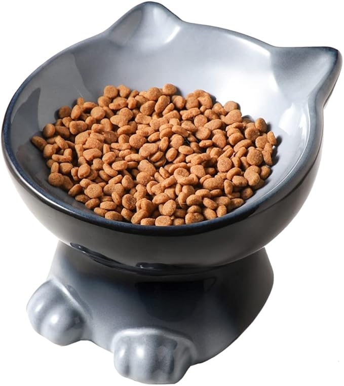 Nihow Elevated Cat/Dog Bowls: 6.25 Inch Ceramic Raised Cat Food & Water Bowl Set for Protecting Pet's Spine - Feeding & Watering Supplies for Cat/Small Size Dog - Elegant Gray (6.8 OZ /1 PC)