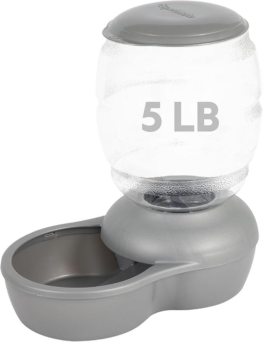 Petmate Replendish Feeder with Automatic Cat and Dog Feeder, 5 LB, Pearl Silver Grey, Made in USA