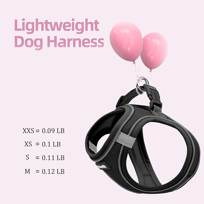 Sparkly Dog Harness Small Sized and Leash Set for Small Dogs Cats,Black XXS Puppy Harness, Step in Soft Dog Reflective Vest, Breathable Mesh Pet Harness. (Black, XXS)
