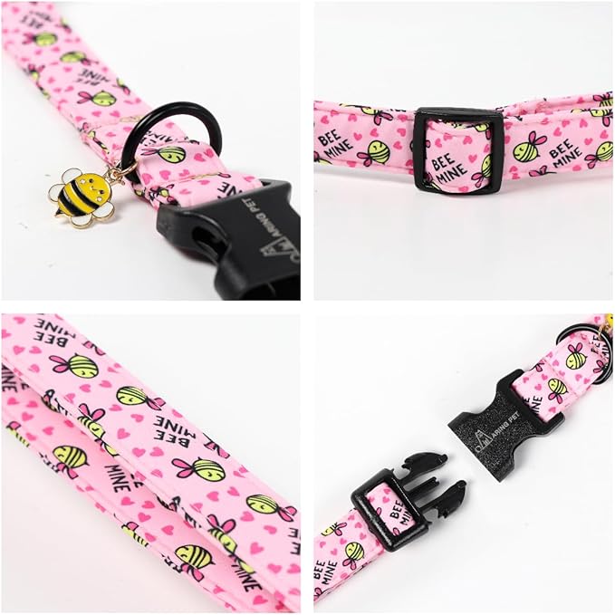 ARING PET Pink Dog Collar, Cute Yellow Bees Pet Collars for Puppy Small Medium Large Boy Girl Dogs-S