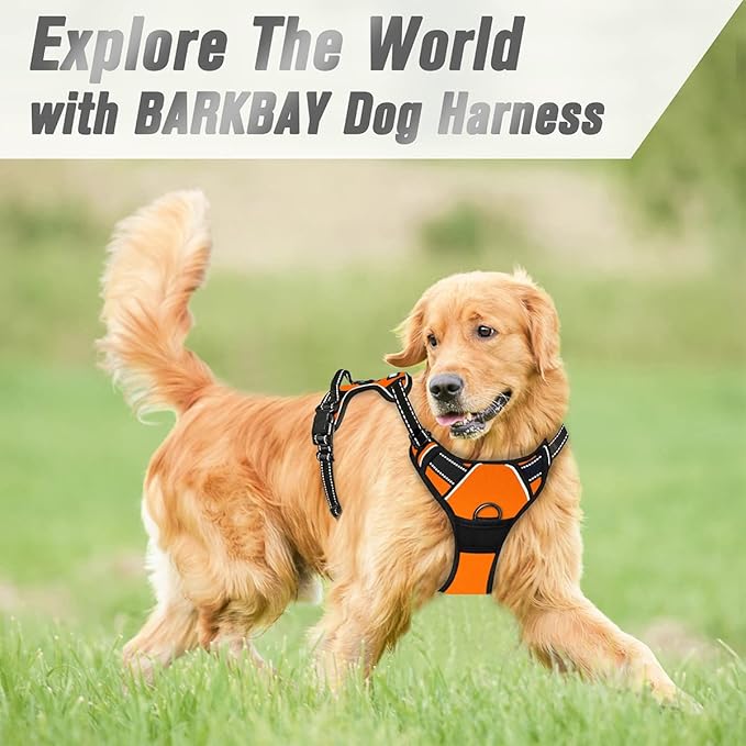 BARKBAY No Pull Dog Harness Front Clip Heavy Duty Reflective Easy Control Handle for Large Dog Walking(Orange,S)
