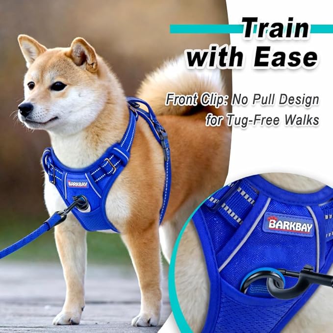 BARKBAY Dog Harness No Pull Mesh for Small Dogs - Adjustable, Reflective, Comfortable, No Choke, Heavy-Duty - Perfect for Outdoor Training, Walking, and Hiking-Strong&Durable- S & Sapphire Blue Mesh