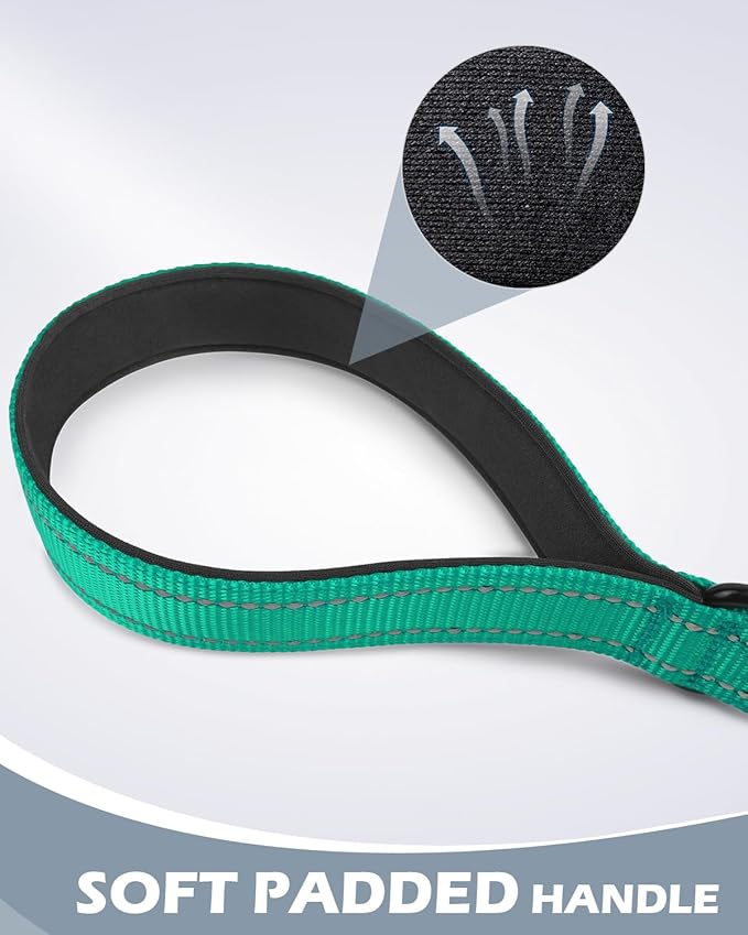 Joytale Strong Short Dog Leash 18 Inch, 1.2 Inch Wide, Heavy Duty, Padded Handle for Traffic Control, Reflective Leash for Medium and Large Dogs Walking Training, Teal