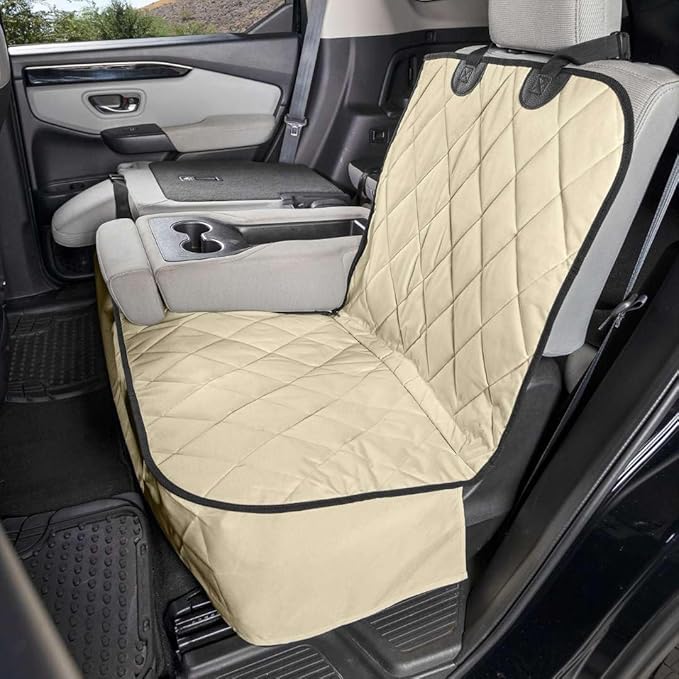 4Knines Dog Seat Cover for Back Seat, Heavy Duty Waterproof Rear Seat Protector for Large Trucks, SUVs, Cars - Fits 60/40 Split Bench with Middle Seat Belt, Non-Slip Backseat Cover (Extra Large, Tan)