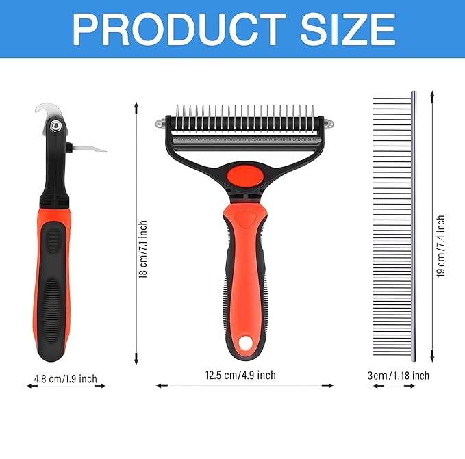 Spring Blossoms-2 in 1 Professional Grooming Rake for Cats & Dogs-Dematting Comb for Easy Mats & Tangles Removing,Pet Brush Safe No More Nasty Shedding and Flying Hair (Orange)