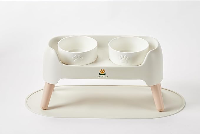 Premium Adjustable Height Ceramic Elevated Dog Bowl Set — Modern Ergonomic Raised Feeder for Small to Large Dogs | Luxury Non-Slip Tilted Stand, Easy to Clean Pet Feeding Station (White)