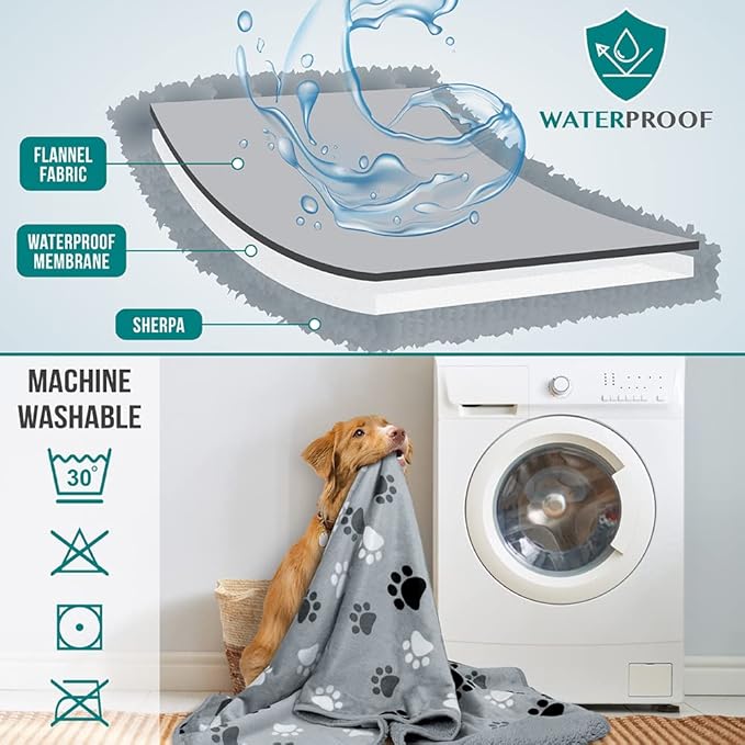 PetAmi Waterproof Dog Blanket for Medium & Large Dogs, Reversible Pee Proof for Puppy & Cat, Soft Washable Dog Crate Cover, 60x80 Gray