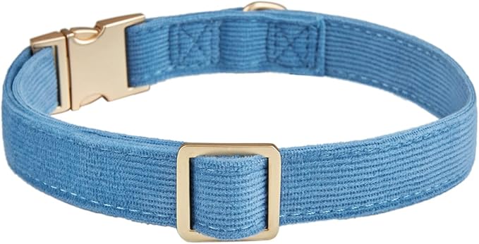 Soft Corduroy Fibric Dog Collar with High Grade Metal Buckle, for Medium Dogs.(Blue,Medium:12-19")
