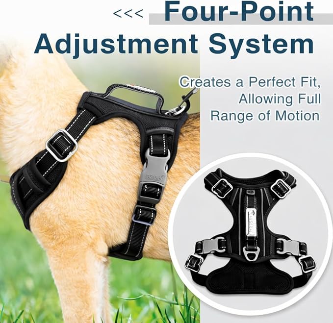 BARKBAY Dog Harness No Pull Oxford with ID Tag Pocket - Heavy Duty, Reflective, Easy Control for Large Dogs(Black Oxford,S)