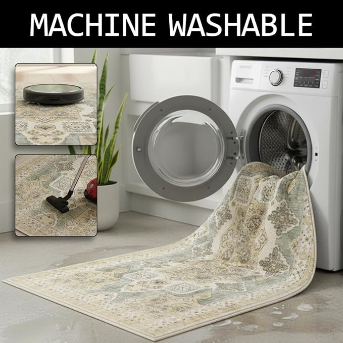 Muddy Mat짰 Monarch 5ft x 7ft Washable Area Rugs for Living Room, Bedroom & Dining Room ??Modern Soft Low Pile Non Slip Carpet ??Pet Friendly Waterproof Foldable Rugs for Home