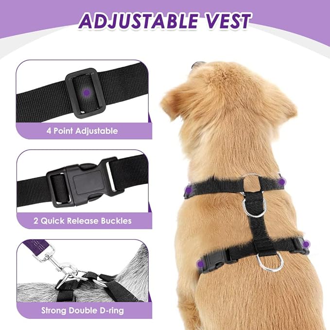 Lukovee Dog Seat Belt for Car, Adjustable Dog Car Harness for Large Medium Small Dogs, Soft Padded & Breathable Mesh Dog Seatbelt with Car Strap and Carabiner (Purple,M)