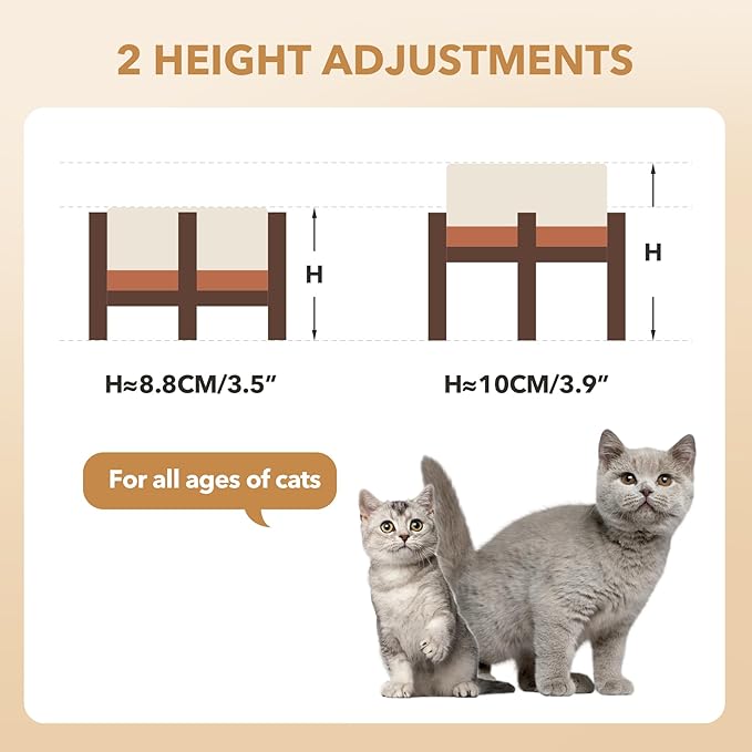 Ceramic 5.1inch Raised Dog and Cat Bowl Set, 2 Heights Elevated Wooden Stand for Puppy, Kitty, Cats, Weighted Pet Food and Water Dishes(5.1'',13.5oz, Vanilla White)