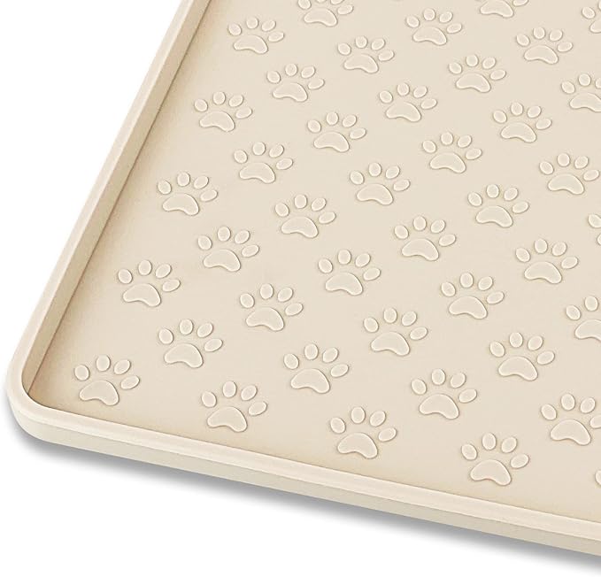Ptlom Silicone Pet Placemat for Dog and Cat, Waterproof Anti-Slip Pet Feeding Bowl Mats for Food and Water, Small Medium Large Tray Mat Prevent Residues from Spilling to Floor, Beige, 31.5" 23.6"