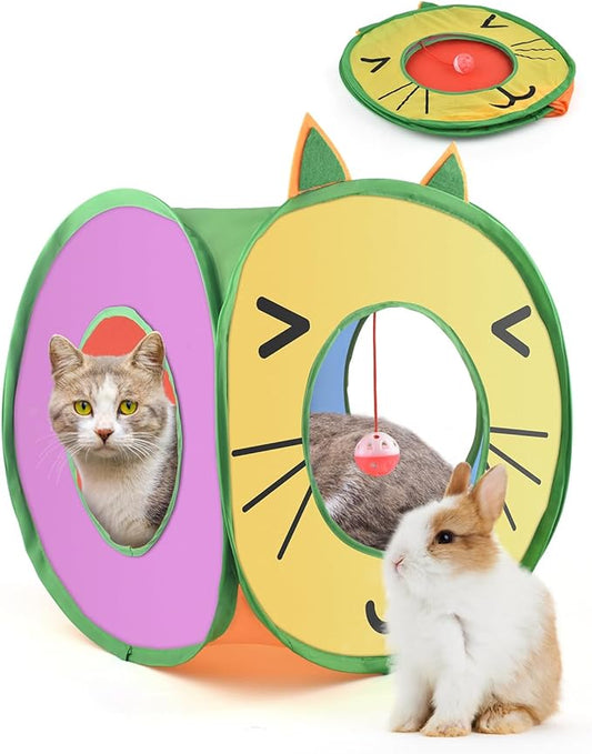 Bissap Pop Up Cat Cube, Collapsible Cat Hideouts Play House Peek Too Cat Cave Tent with 3 Holes for Indoor Outdoor Kittens Cats Puppies Rabbits Hideaway Bed Toy