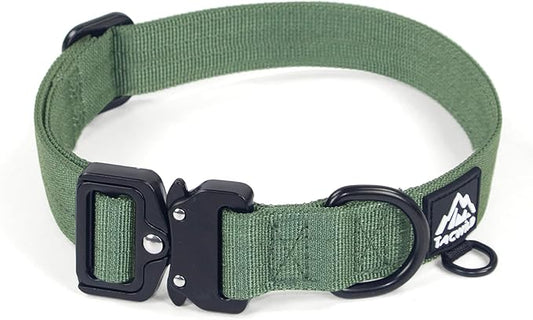 Dog Collar for Large Dogs - Adjustable, Chew Proof Nylon Collar with Metal Quick Release Buckle and D-Ring for Dog Tags (Dark Green)