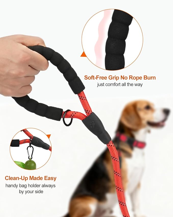 Joytale Dog Leash for Small Dogs, Heavy Duty Nylon Leashes with Comfortable Padded Handle and Highly Reflective Threads, Ideal for Walking and Training, Red, 6'횞3/8''