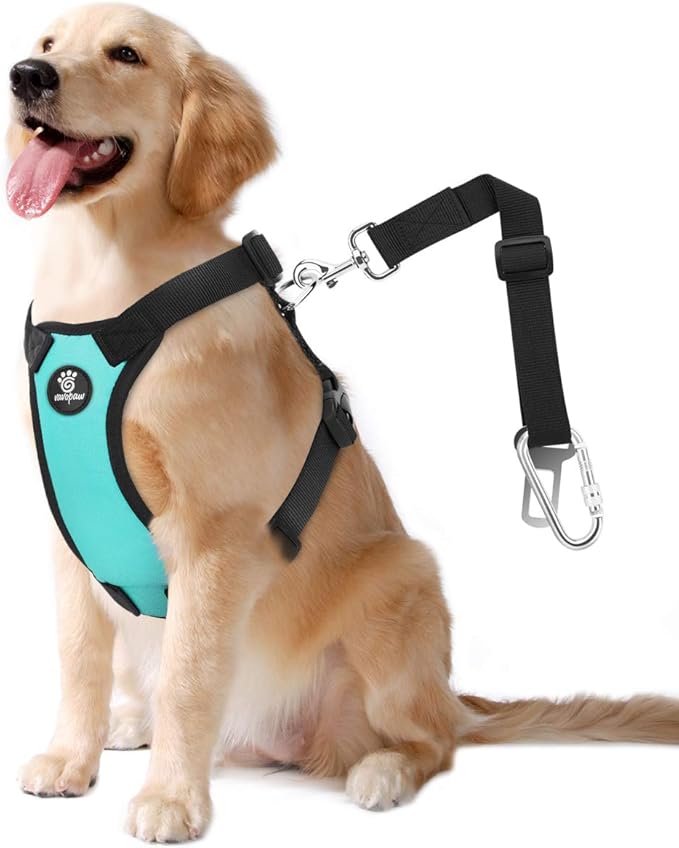 Dog Seat Belt, Safety Vest Dog Car Harness with Adjustable Buckle Dog Seat Belt for Vehicle Nylon Pet Safety Seat Belts Heavy Duty(L, Blue)