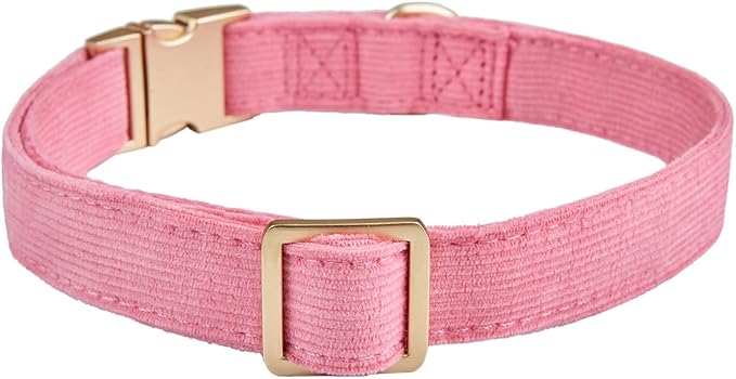 Soft Corduroy Fibric Dog Collar with High Grade Metal Buckle, for Medium Dogs.Pink,Medium:12-19"