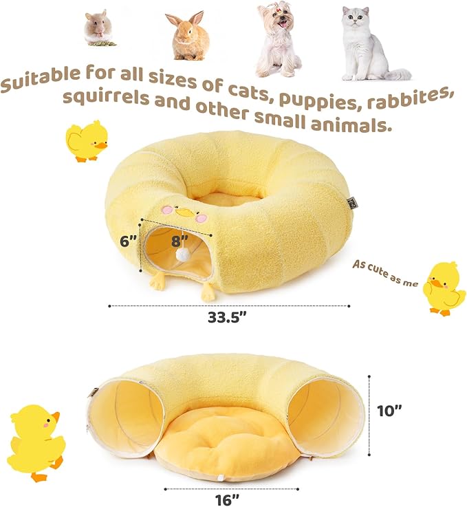 EHEYCIGA Cat Tunnel Bed for Indoor Cats, Cute Cat Donut Toy Tunnel for Small Large Cats with Washable Circle Cushion, Peekaboo Pet Cave Play Tunnel for Kitten, Puppy, Rabbit