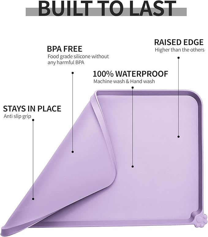 Waterproof Pet Feeding Mat with High Raised Edges, Heavier and Thicker Placemats for Cat Dog Water Bowl with BPA Free, Dogs Cats Food Mats for Messy Drinkers to Prevent Spill and Protect Floors
