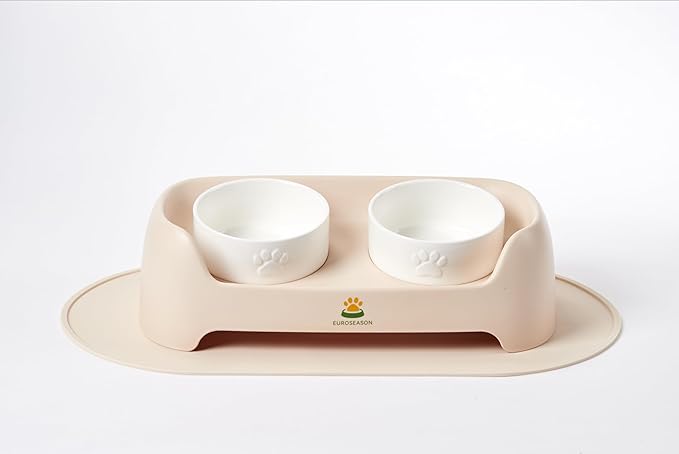 Premium Adjustable Height Ceramic Elevated Dog Bowl Set — Modern Ergonomic Raised Feeder for Small to Large Dogs | Luxury Non-Slip Tilted Stand, Easy to Clean Pet Feeding Station (Beige Pink)