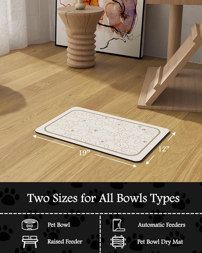 Pet Feeding Mat-Absorbent Dog Mat for Food and Water Bowl-No Stains Quick Dry Water Dispenser Mat-Dog Accessories Pet Supplies-Bowl for Messy Drinkers（FRAMEDOGS,12"x19"