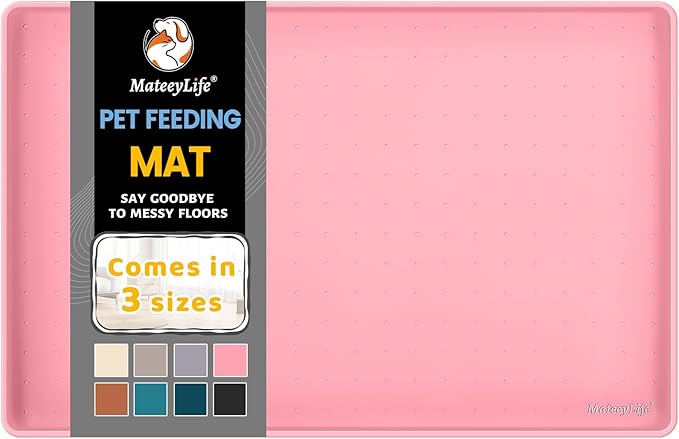 MateeyLife Silicone Cat & Dog Food Mat for Floors Waterproof, Anti-Slip Dog Bowl Mats for Food and Water, Pet Feeding Mats with Lip to Prevent Spills, Pet Placemat for Messy Drinkers to Protect Floors