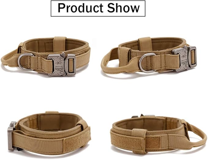 Xqpetlihai Tactical Dog Collar Adjustable Military Nylon Dog Collar with Control Handle and Heavy Duty Metal Buckle for Medium and Large Dogs (Brown,L)