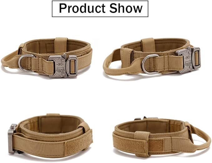 Xqpetlihai Tactical Dog Collar Adjustable Military Nylon Dog Collar with Control Handle and Heavy Duty Metal Buckle for Medium and Large Dogs (Brown,XL)
