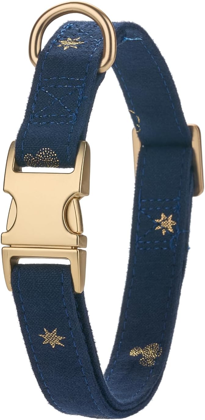 Cotton Fibric Dog Collar with High Grade Metal Buckle,for Large Dogs(Dark Blue,Large:17-26")
