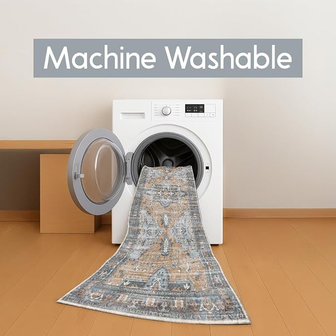 Muddy Mat짰 Coral 5x7 Washable Area Rugs for Living Room, Bedroom & Dining Room ??Modern Soft Low Pile Non Slip Carpet ??Pet Friendly Waterproof Foldable Rugs for Home