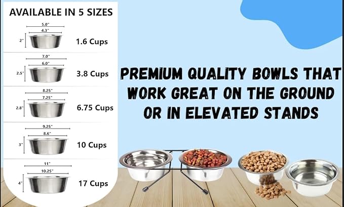 Greendale - 2 Pack - 10 Cup Capacity - Stainless Steel Metal Dog Bowls - Perfect for Dog Food and Water. Wrong Size? Click to Look at Our Size Options.