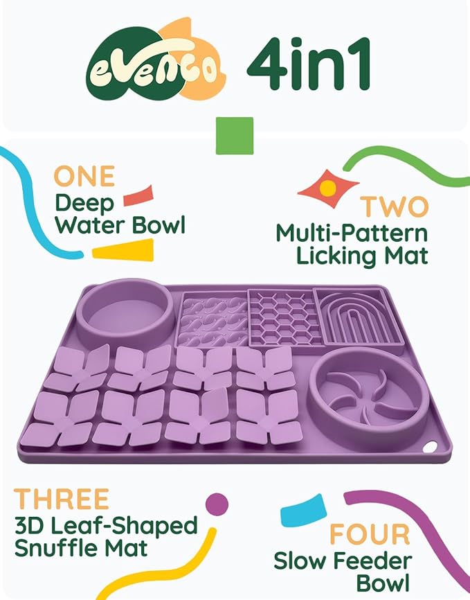Slow Feeder Bowl, Silicone Lick Mat with Suction Cups for Dog Cat, Snuffle Mat for Pet Smell Training, Puzzle Toys for Bored Puppy, Interactive Sniff Mat for Slow Eating and Keep Busy, Purple