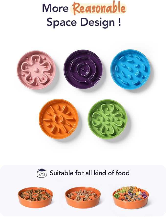 LE TAUCI Slow Feeder Dog Bowls Ceramic,3 Cups Slow Feeding Dog Bowl Medium Large Breed, Pet Bowl for Fast Eaters, Puzzle Pet Dishes,Sun Orange