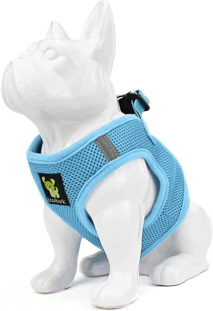 EcoBark Step in Dog Harness - Eco-Friendly Dog Harnesses for Small and Medium Breed Dogs - Reflective and Adjustable Body Halter Vest - Soft Mesh Toy Breed Harness (Blue, Large)