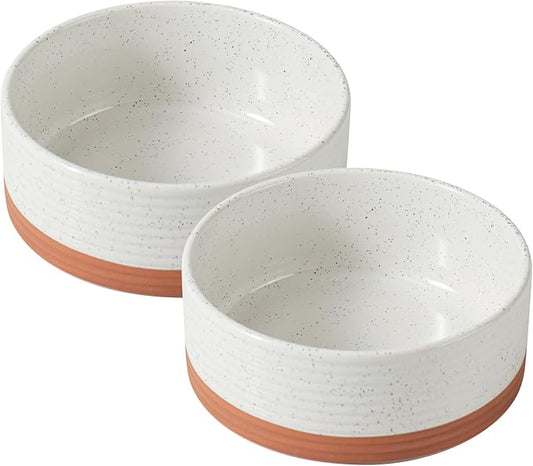 Ceramic 5.1inch Set of 2 Dog and Cat Bowls for Puppy, Kitty, Cats, 2pcs Anti-Slip Food and Water Pet Feeder(2 Bowls, Vanilla White)