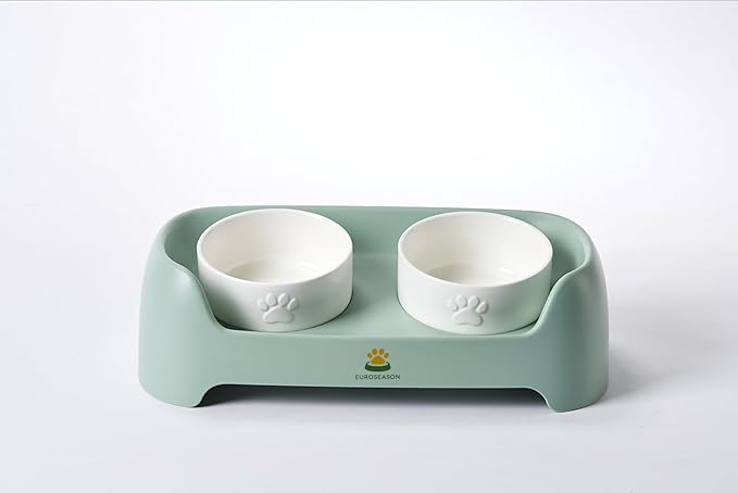 Premium Adjustable Height Ceramic Elevated Dog Bowl Set — Modern Ergonomic Raised Feeder for Small to Large Dogs | Luxury Non-Slip Tilted Stand, Easy to Clean Pet Feeding Station (Mint)