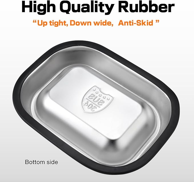 304 Stainless Steel Metal Food Dishes, with Cleaning Kit, Shallow Dog Food Bowls, Feeder Dog Bowls Water Bowl, for Small/Med Sized Cats Dogs (8.2 inch/2 Bowls)