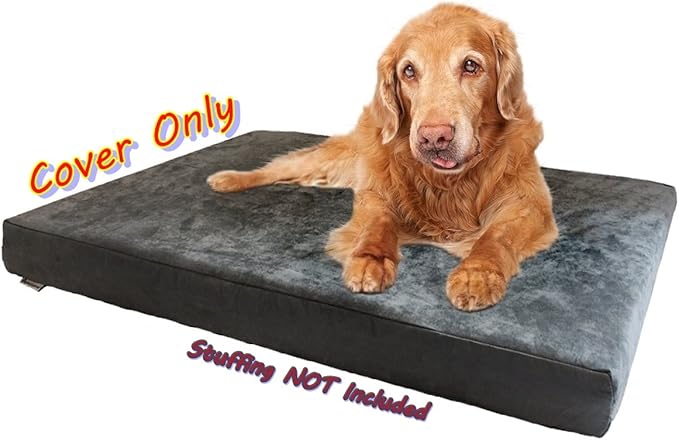 Dogbed4less 47X29X4 Inches XL Size : Suede Fabric External Replacement Cover in Gray Color with Zipper Liner for Dog Pet Bed Pillow or pad - Replacement Cover only