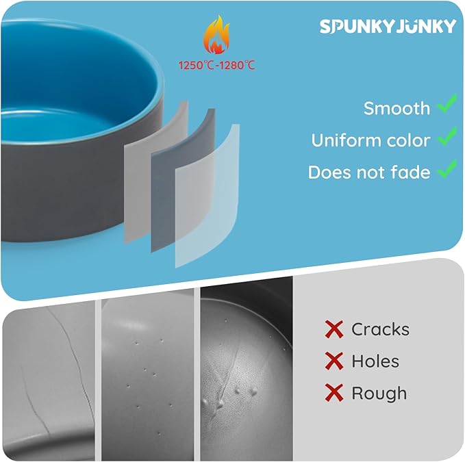 SPUNKYJUNKY 13.5OZ Ceramic Dog and Cat Bowl, Modern Cute Weighted Food Water Bowl for Replacement Blue-Grey (1 Pack)