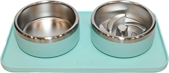 Trot Pets Premium Dog Bowls | Stainless Steel Bowl Set for Small, Medium, or Large Dogs | Non-Slip Food and & Water Slow Feeder | Durable, BPA-Free, Anti-Skid, Dishwasher Safe (Sky, Medium)
