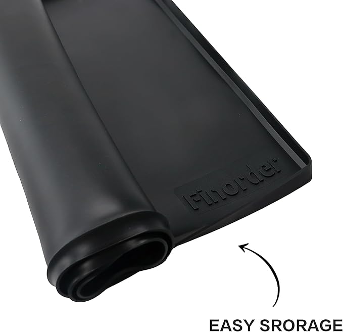 Finorder 34"x 21" 100% Silicone Pet Feeding Mat, Higher Raised Edges and Slip Resistant Pet Food and Water Bowl Mat, Waterproof Pet Food Placemat Silicone Tray, Dishwasher Safe (Black)