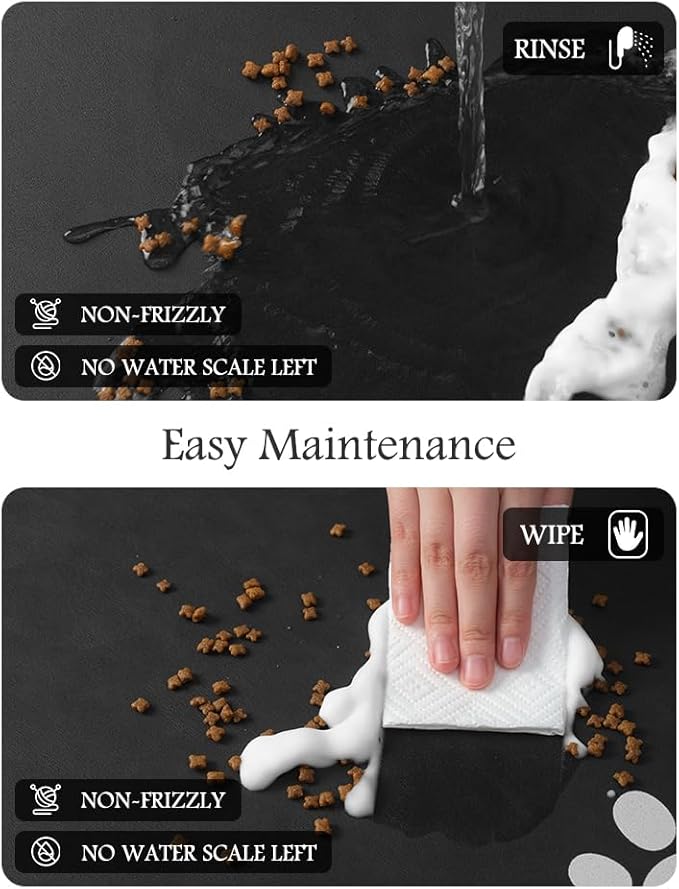 Pet Feeding Mat-Absorbent Dog Mat for Food and Water Bowl-No Stains Quick Dry Water Dispenser Mat-Dog Accessories Pet Supplies-Bowl for Messy Drinkers（Black,12"x19"