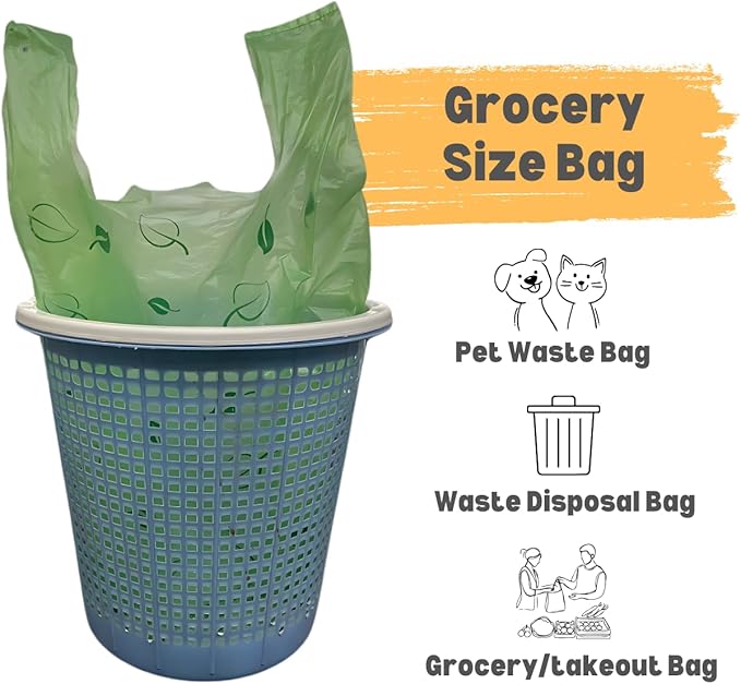 T-shirt Biodegradable Green Plastic Bag (600 ct.) Small Can Liners Thank You Grocery Shooping Size Doggy Poop Bags Compatible with Arm & Hammer Swivel Bin & Rake pooper scooper Multipurpose Bags
