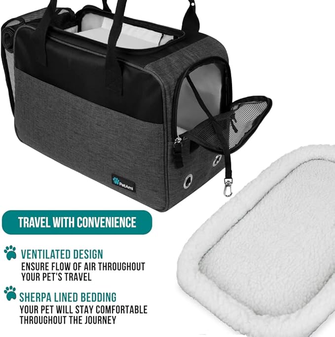 PetAmi Dog Purse Carrier for Small Dogs, Airline Approved Soft Sided Pet Carrier with Pockets, Ventilated Dog Carrying Bag for Puppy Cat, Dog Travel Supplies Bag, Sherpa Bed, Max 12 lbs, Dark Gray