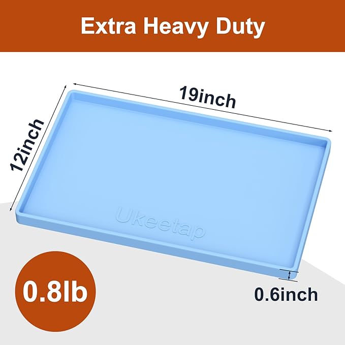 19” x 12” Extra Thick Waterproof Silicone Mat with Raised Edge, BPA Free Non-Slip Dog & Cat Food Mat, Feeding Mat for Food and Water Bowls, Spill Proof Mat to Protect Floors, Blue